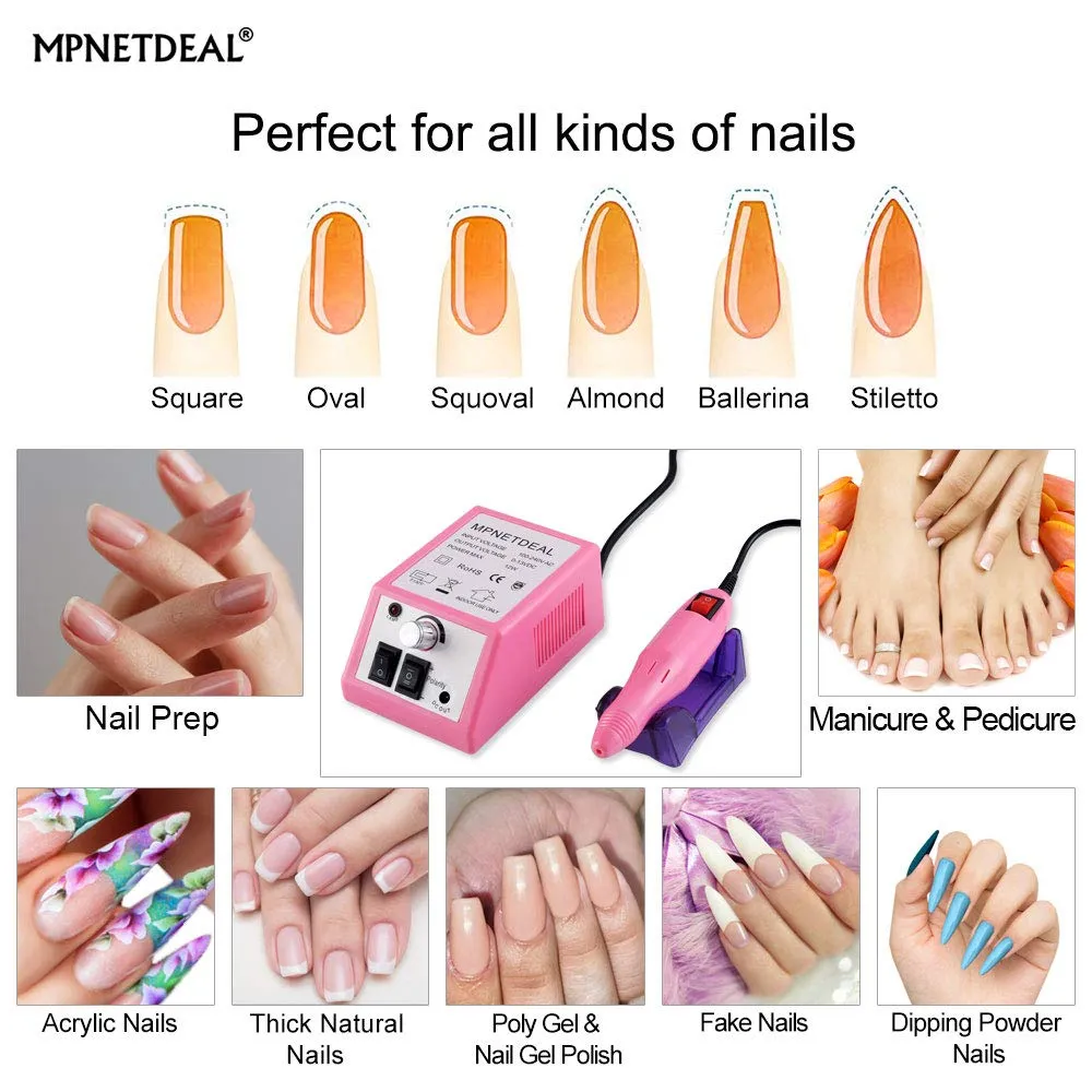 Electric Nail Drills Machine e File Dremel buffers Sanding Bands Bits for Acrylic Nails Gel Polish Glazing Art Set Polisher Grinder Filer Manicure Pedicure Kit máquina uñas acrilicas Pink