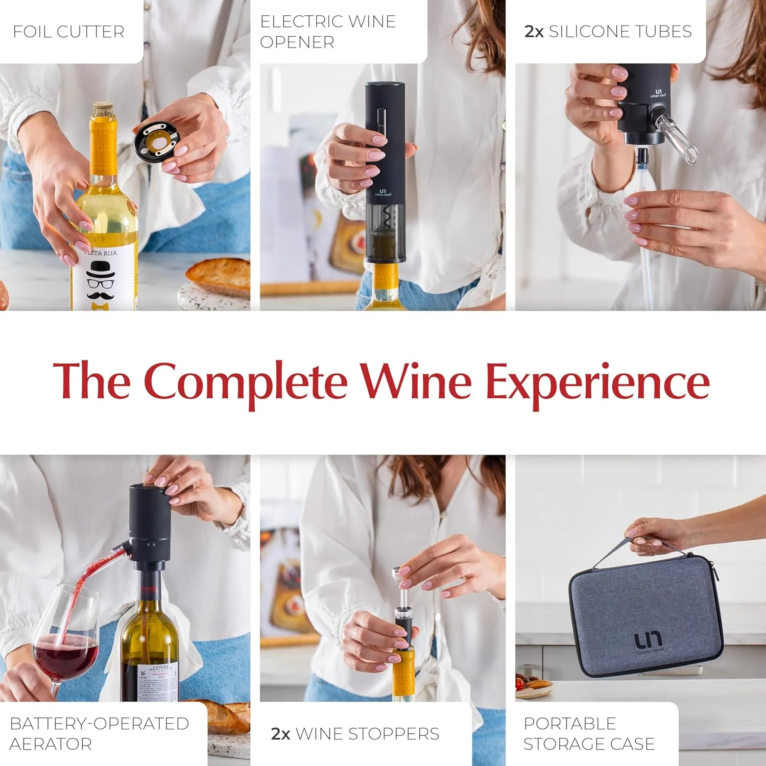 Electric Wine Opener Set - Wine Bottle Opener Kit with Rechargeable Corkscrew & Battery-Operated Aerator - Automatic Wine Bottles Cork Screw Opener for Wine Lovers, Men, Women, & Travel (Black Matte)