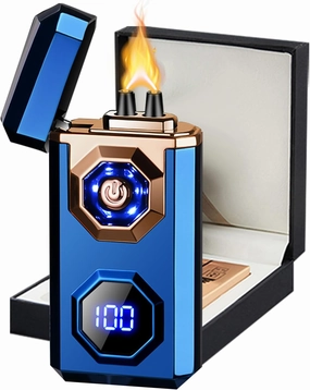 Electric Lighter Type-C Arc Plasma Lighters Rechargeable Windproof Lighter with LED Battery Display and LED Lighting for Camping, Scented Candles(Blue Glossy)