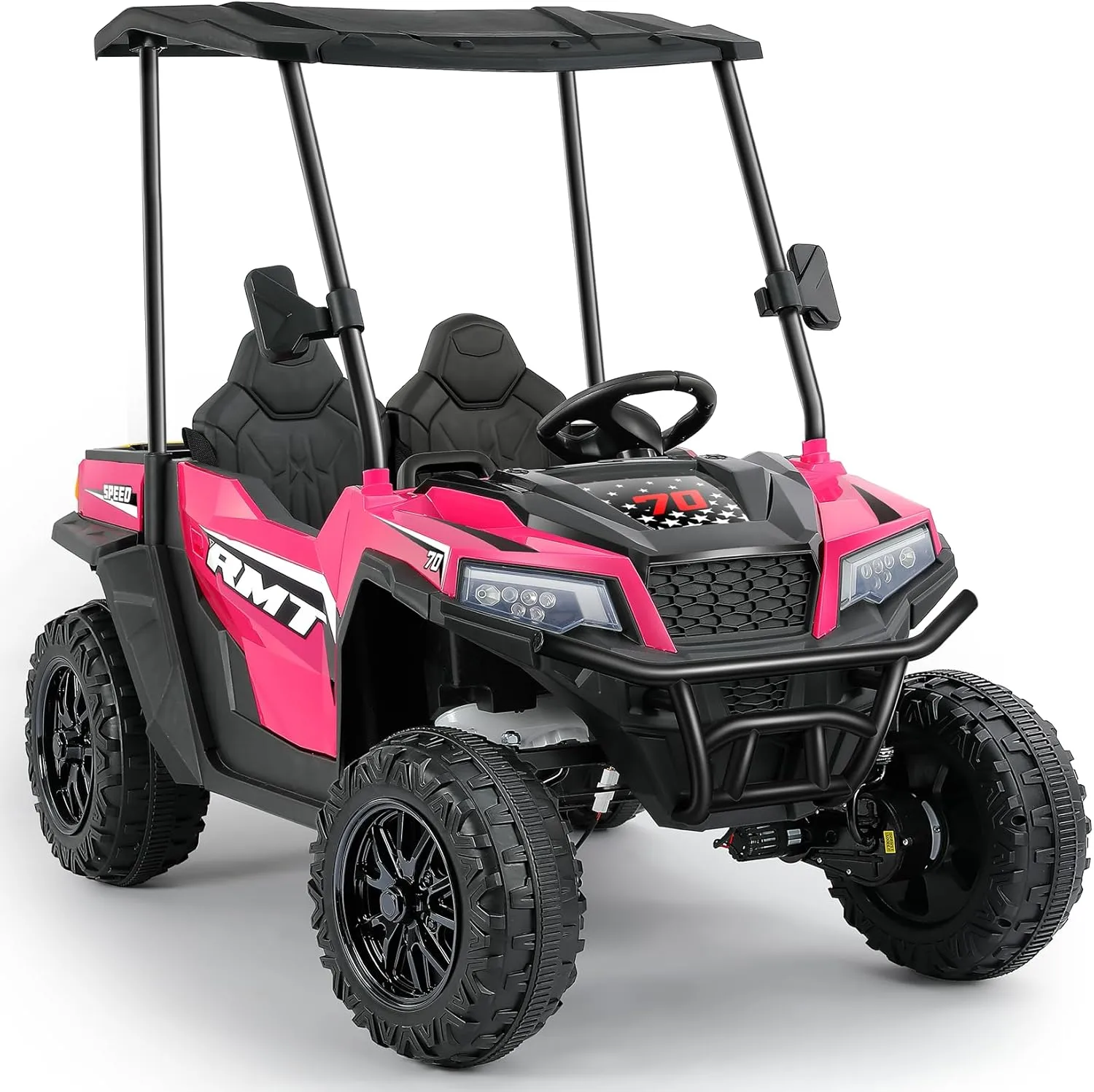 ELEMARA 24V Ride on Toy for Big Kid,Ride on Car 2 Seater w/Sun Shade,Dump Bed & Shovel,4.5MPH,4WD Electric Car for Kids,Battery Car w/Remote,Kids Ride on Truck,3 Speeds,LED Lights,Bluetooth, Pink