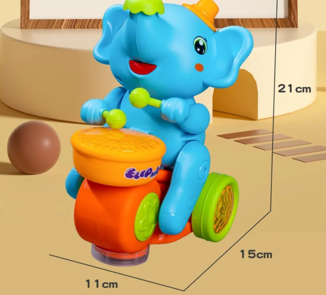 Elephant Toy for Kids, Walking, Lights, Small Musical Toy Elephant with Wheels, Ball (Blue)