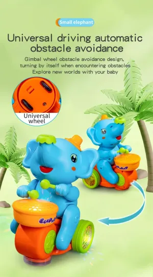 Elephant Toy for Kids, Walking, Lights, Small Musical Toy Elephant with Wheels, Ball (Blue)