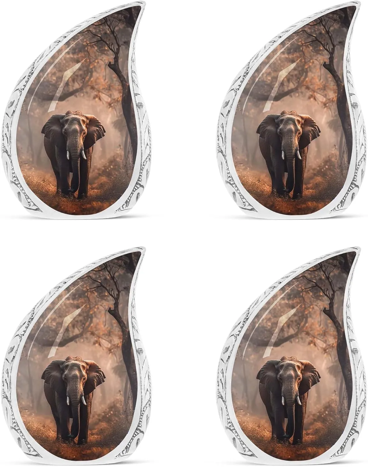 Elephant Walking Jungle -Teardrop Urn for Human Ashes - Human Cremation Urns - Adult Male Urn - Urn for Ashes for Women - Cremation Urns for Ashes - Ash Urns for Humans, 3 Inch, Set of 4