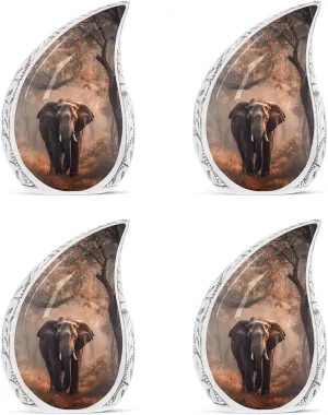 Elephant Walking Jungle -Teardrop Urn for Human Ashes - Human Cremation Urns - Adult Male Urn - Urn for Ashes for Women - Cremation Urns for Ashes - Ash Urns for Humans, 3 Inch, Set of 4
