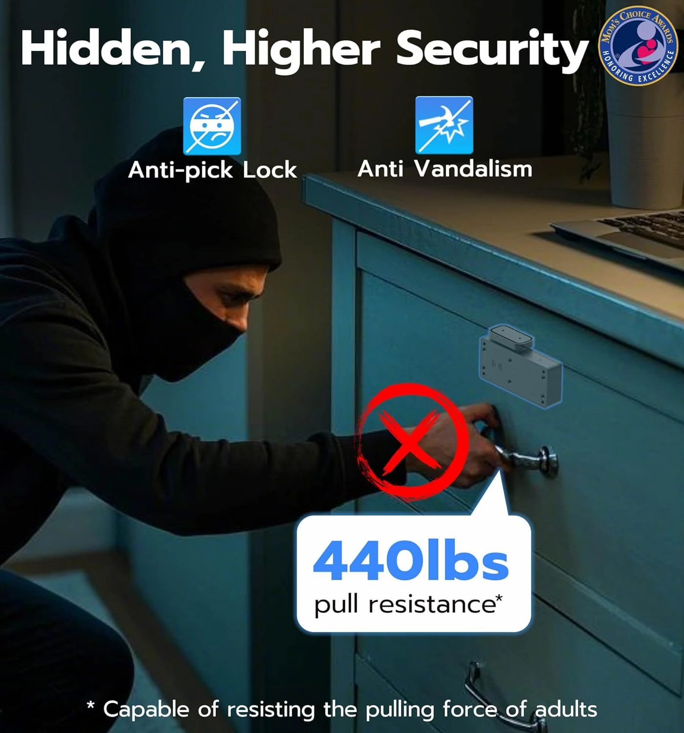 eLinkSmart Smart Cabinet Lock, Hidden No Drill Adhesive Magnetic Baby Proofing Child Proof Drawer Locks, Keyless RFID Bluetooth Cabinet Locks for Adults File Kitchen Cupboard Closet Liquor - Black