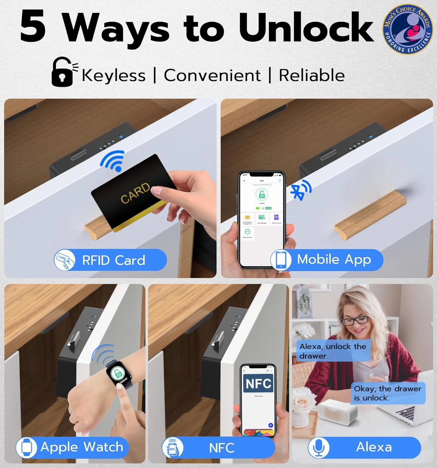 eLinkSmart Smart Cabinet Lock, Hidden No Drill Adhesive Magnetic Baby Proofing Child Proof Drawer Locks, Keyless RFID Bluetooth Cabinet Locks for Adults File Kitchen Cupboard Closet Liquor - Black