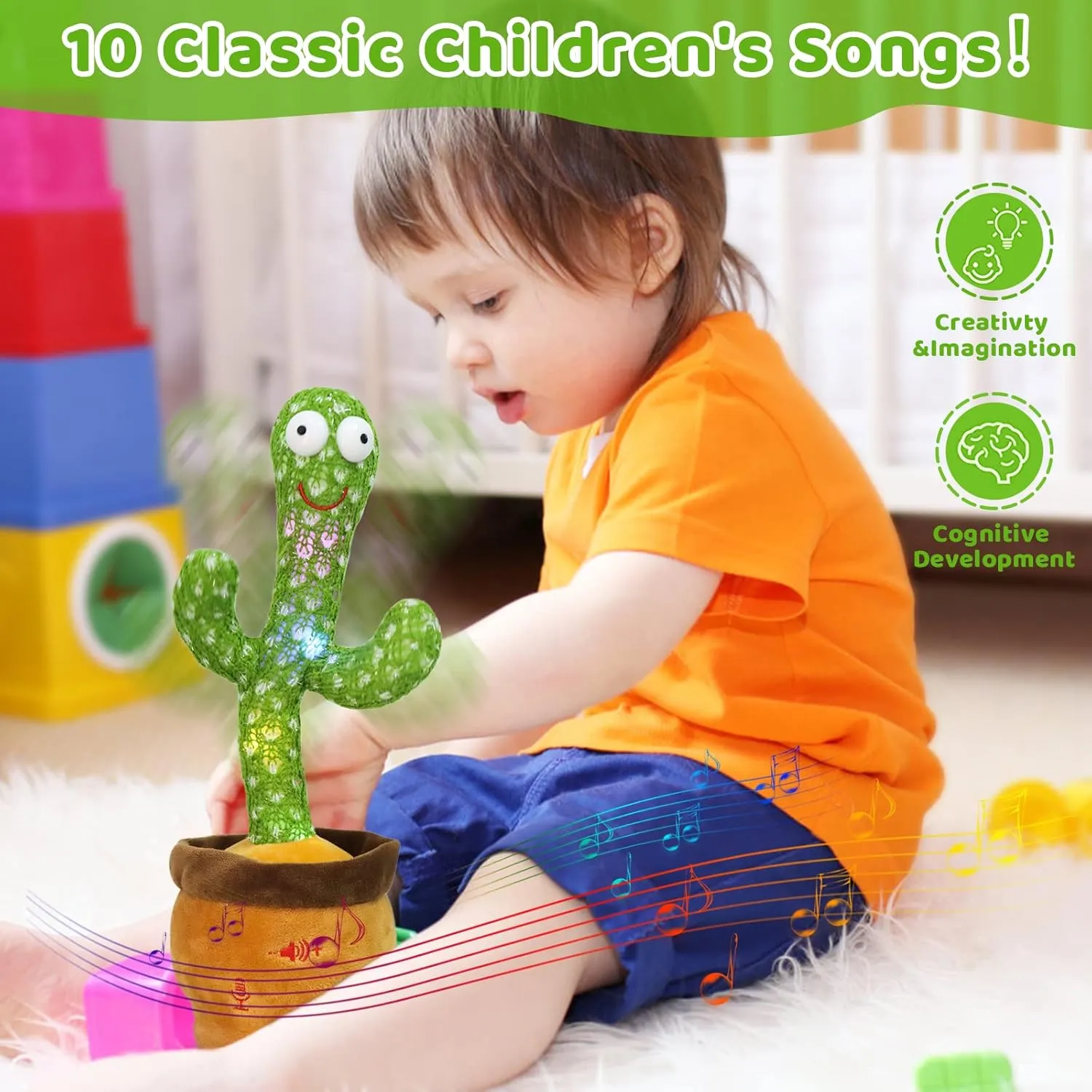 Emoin Dancing Cactus Talking Cactus Baby Toys for Boys and Girls Singing Children's Songs, Dancing Cactus Mimicking Toy Repeats What You Say & Recording, Plush Musical Toys