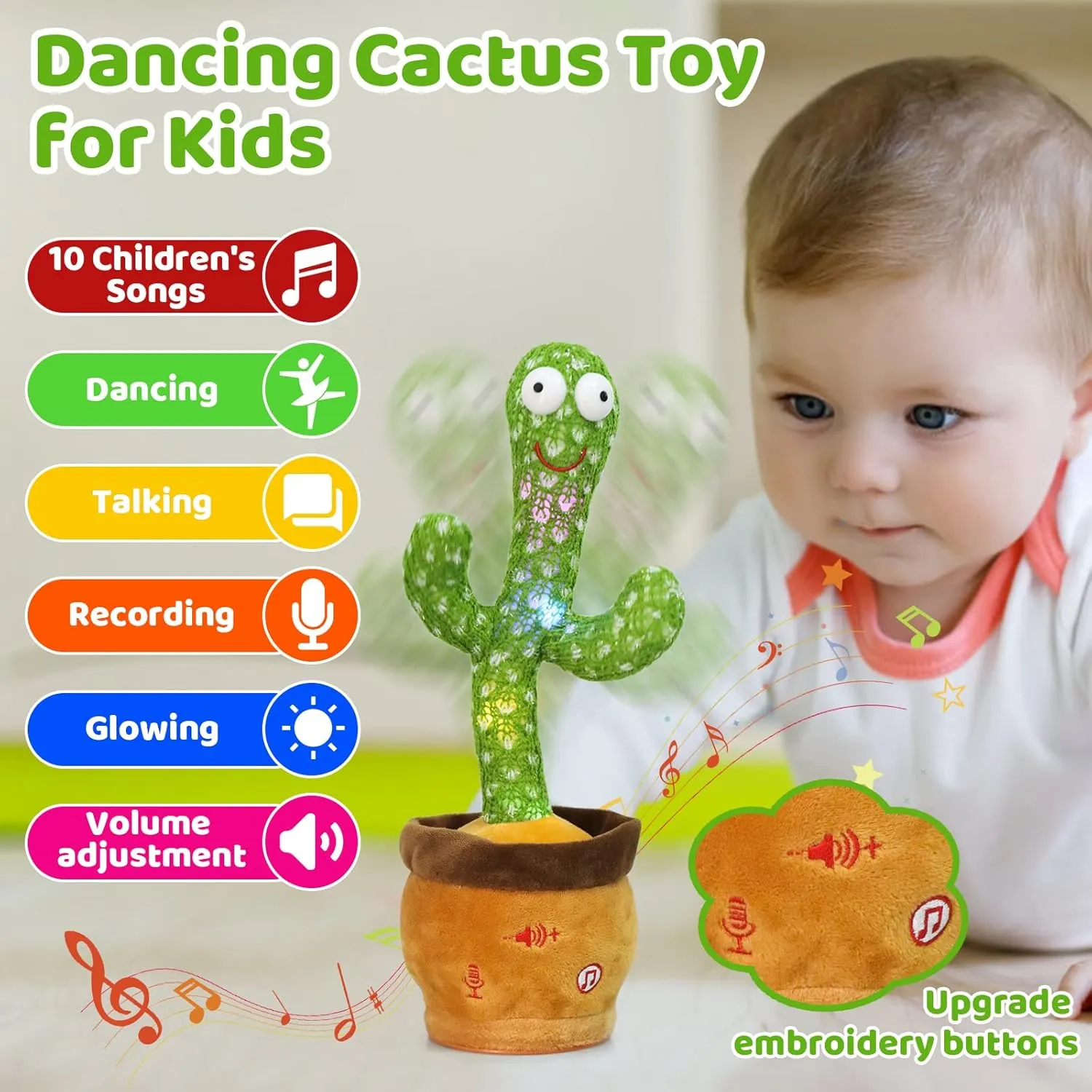 Emoin Dancing Cactus Talking Cactus Baby Toys for Boys and Girls Singing Children's Songs, Dancing Cactus Mimicking Toy Repeats What You Say & Recording, Plush Musical Toys
