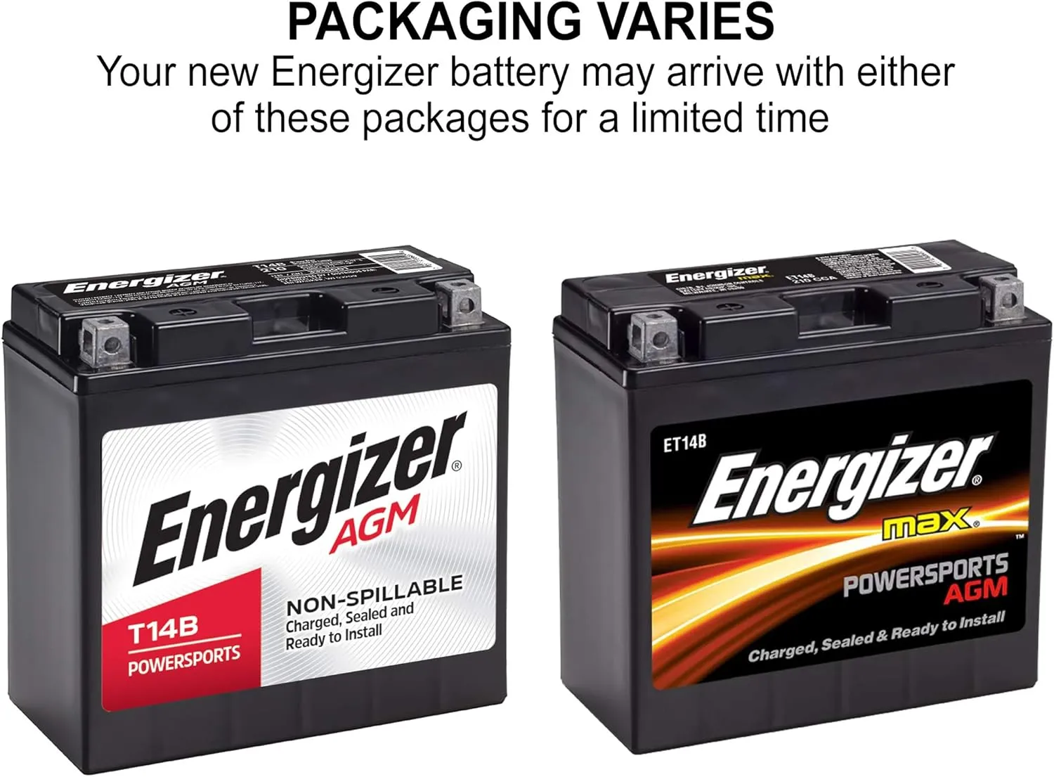 Energizer T14B AGM Motorcycle 12V Battery, 210 Cold Cranking Amps and 12 Ahr. Replaces: YT14B-4 and others