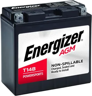 Energizer T14B AGM Motorcycle 12V Battery, 210 Cold Cranking Amps and 12 Ahr. Replaces: YT14B-4 and others