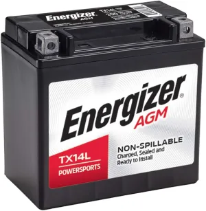 Energizer TX14L AGM Motorcycle 12V Battery, 200 Cold Cranking Amps and 12 Ahr. Replaces: YTX14L-BS and others