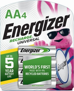 Energizer Rechargeable AA Batteries, Recharge Universal AA Battery Pre-Charged, 4 Count
