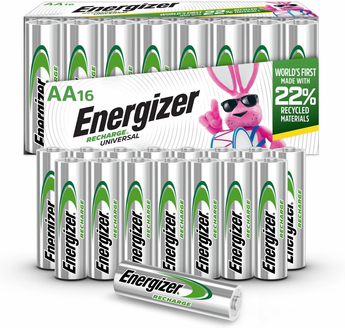 Energizer Rechargeable AA Batteries, Recharge Universal Double A Battery Pre-Charged, 16 Count