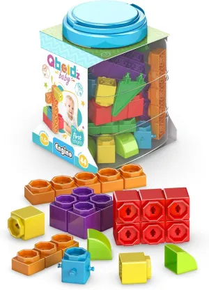 Engino: Qboidz Baby - My First Steps - Medium - 44pc Brick Set, Dual-Dimension Build & Connect, Stack & Click Assembly, Open Play, Toddlers Kids 18mo 