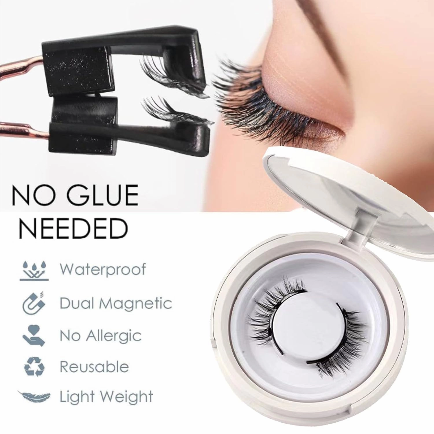 Enjuvie Magnetic Eyelashes,Enjuvie Magnetic Lashes With Applicator,Enjuvie Magnetic Eyelashes Kit,Reusable Magnetic Eyelashes,Magnetic Lashes Natural Look (Natural,2PCS)