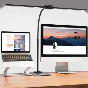 EppieBasic Led Desk Lamp,24W 31.5IN Architect Double Head Desk Lamps for Home Office,Dimmable & 6 Color Modes Extra Bright Modern Table lamp with Base,Overhead Computer Lighting for Workbench Monitor