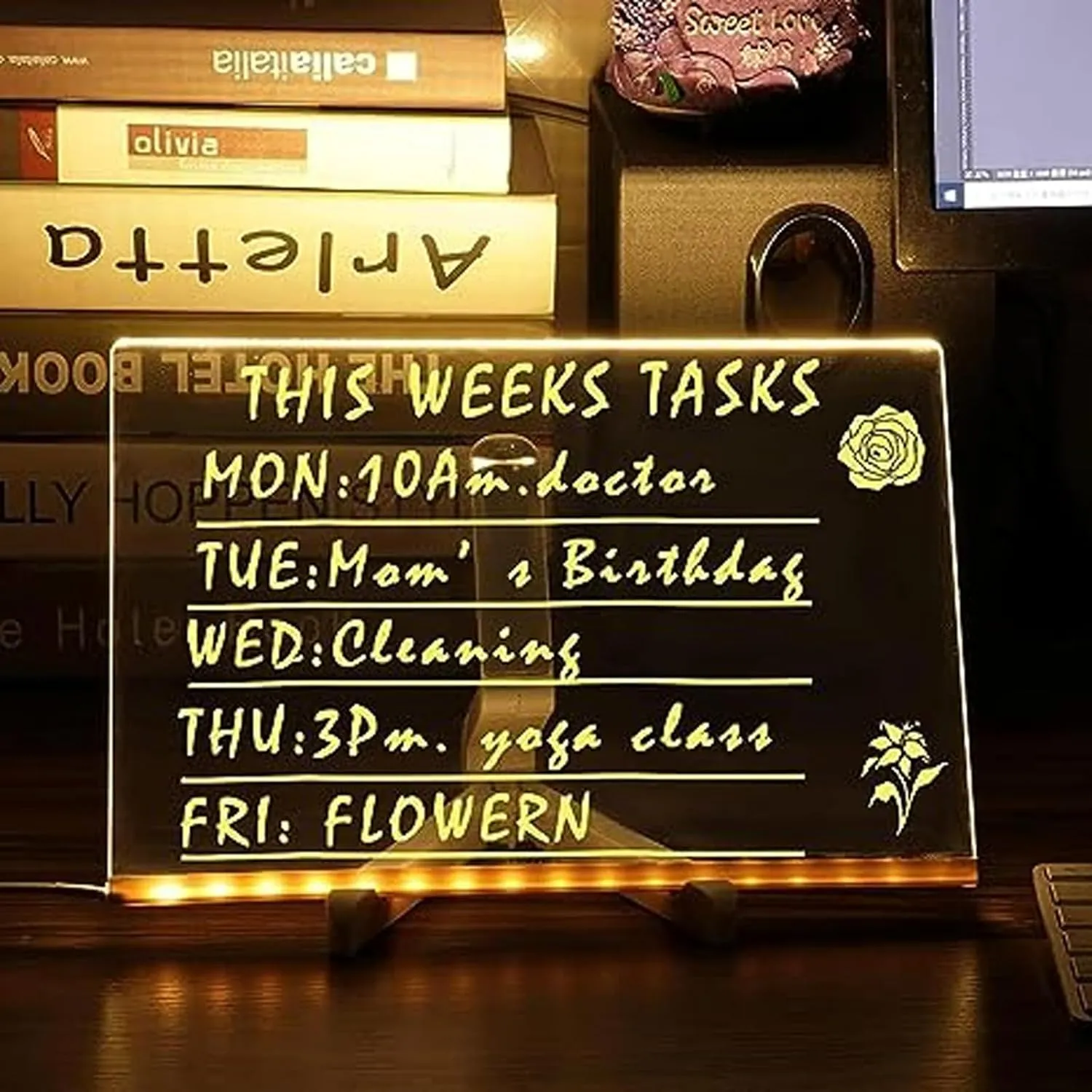 Erasable LED Drawing Board With Night Light, Creative Rewritable Acrylic Message Board for Kids, Light up Note Board With Colors (7.9 * 7.9in)