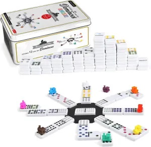 ERLLE Dominos Set Game. Premium Classic 55 Color Pieces Double Twelve Domino. Durable tin Box. Kids, Boys, Girls, Party Favors and Anytime use. Duoble 12 Dominoes.