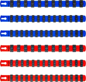 Ernst Manufacturing 6 Pack of 13-Inch Socket Rails with Magnetic Base - 3 Red & 3 Blue for Complete Socket Organization