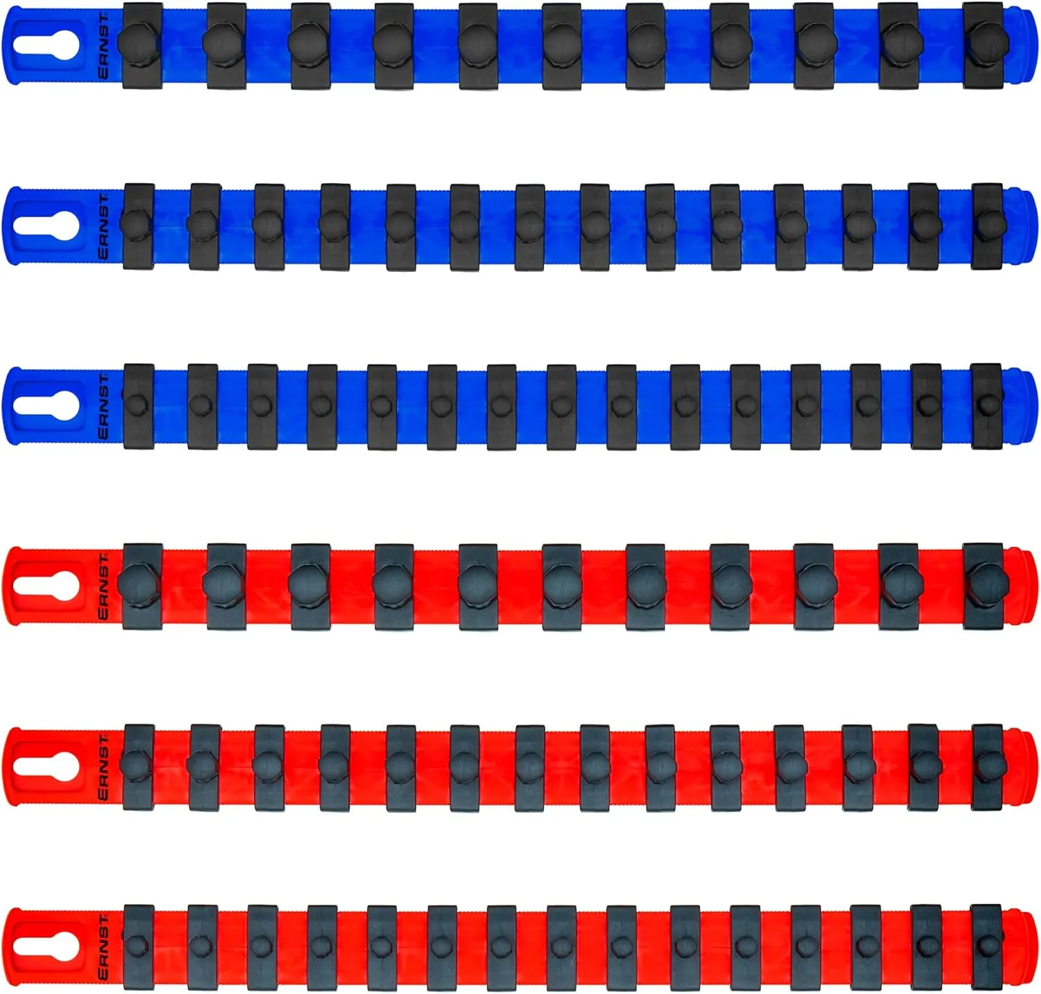 Ernst Manufacturing 6 Pack of 13-Inch Socket Rails with Magnetic Base - 3 Red & 3 Blue for Complete Socket Organization