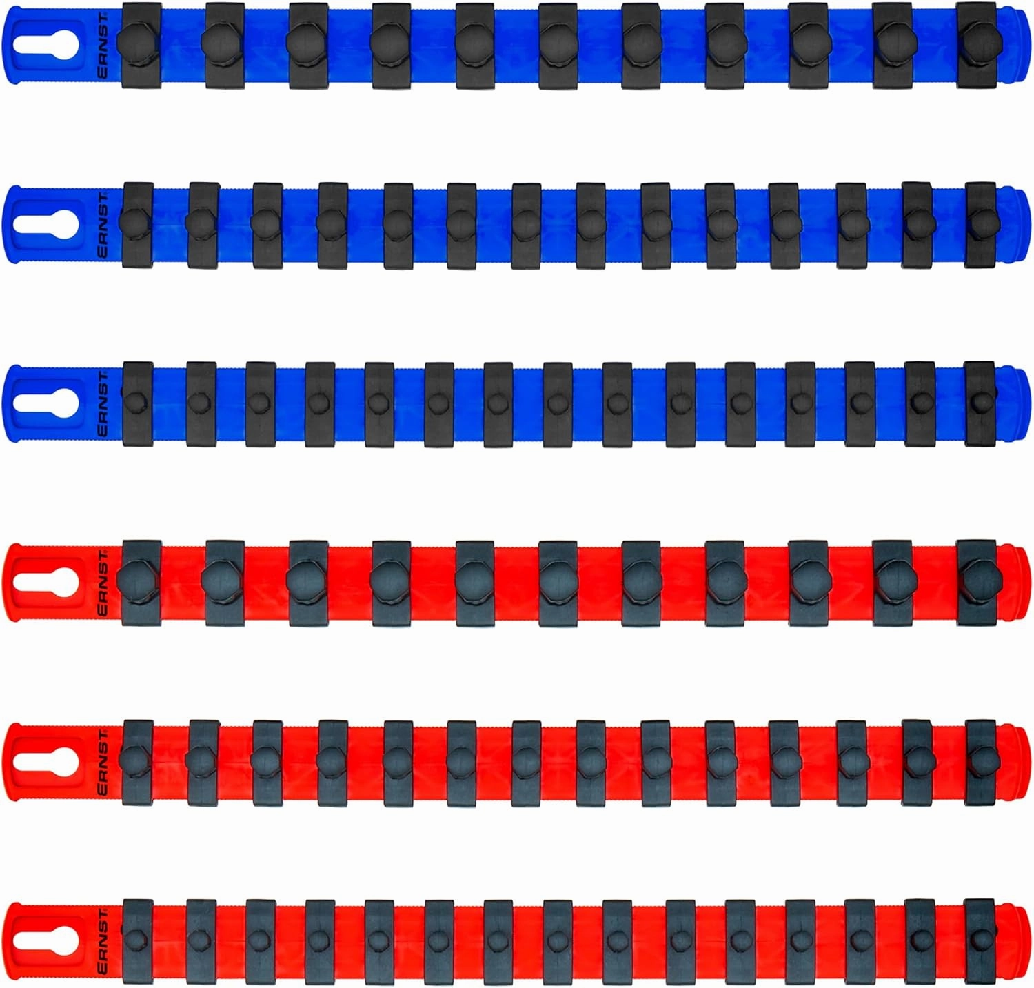 Ernst Manufacturing 6 Pack of 13-Inch Socket Rails with Magnetic Base - 3 Red & 3 Blue for Complete Socket Organization