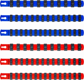 Ernst Manufacturing 6 Pack of 13-Inch Socket Rails with Magnetic Base - 3 Red & 3 Blue for Complete Socket Organization
