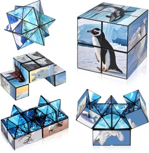 Euclidean Cube 2 in 1 Magic Cube Set, Infinity Cube Fidget Toy for Kids Adults, Yoshimoto Cube for Ages 8-12, Arctic/Antarctic Animals Puzzle Cube Fun Toy for Boys Girls (Polar Series)