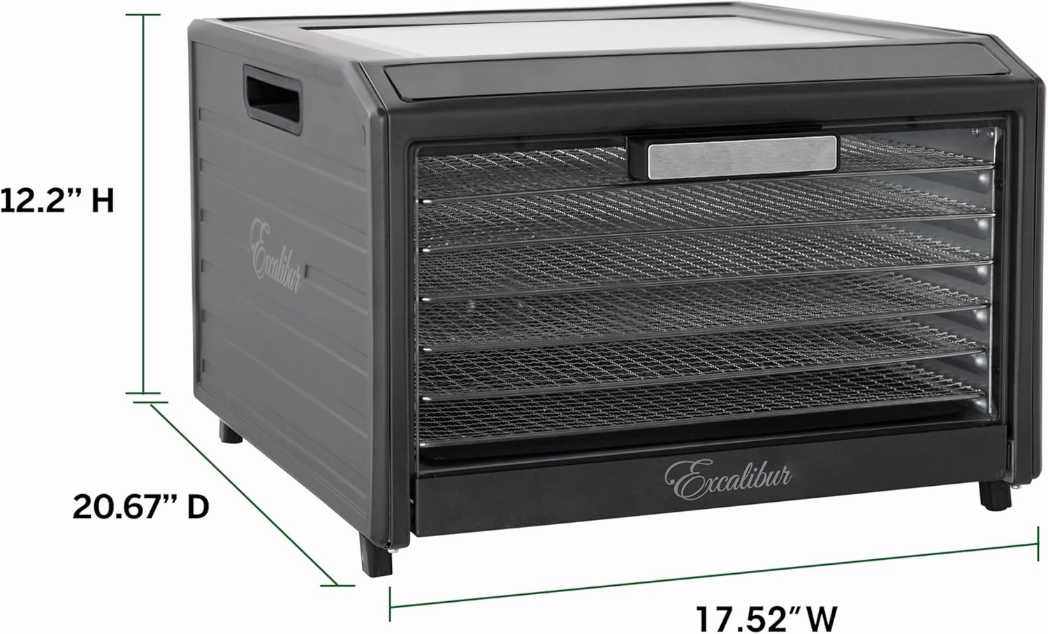 Excalibur Electric Food Dehydrator Performance Series 6-Tray with Adjustable Temperature Control Includes Stainless Steel Drying Trays Glass Door Top View Window and LED Display Progress Bar, Black