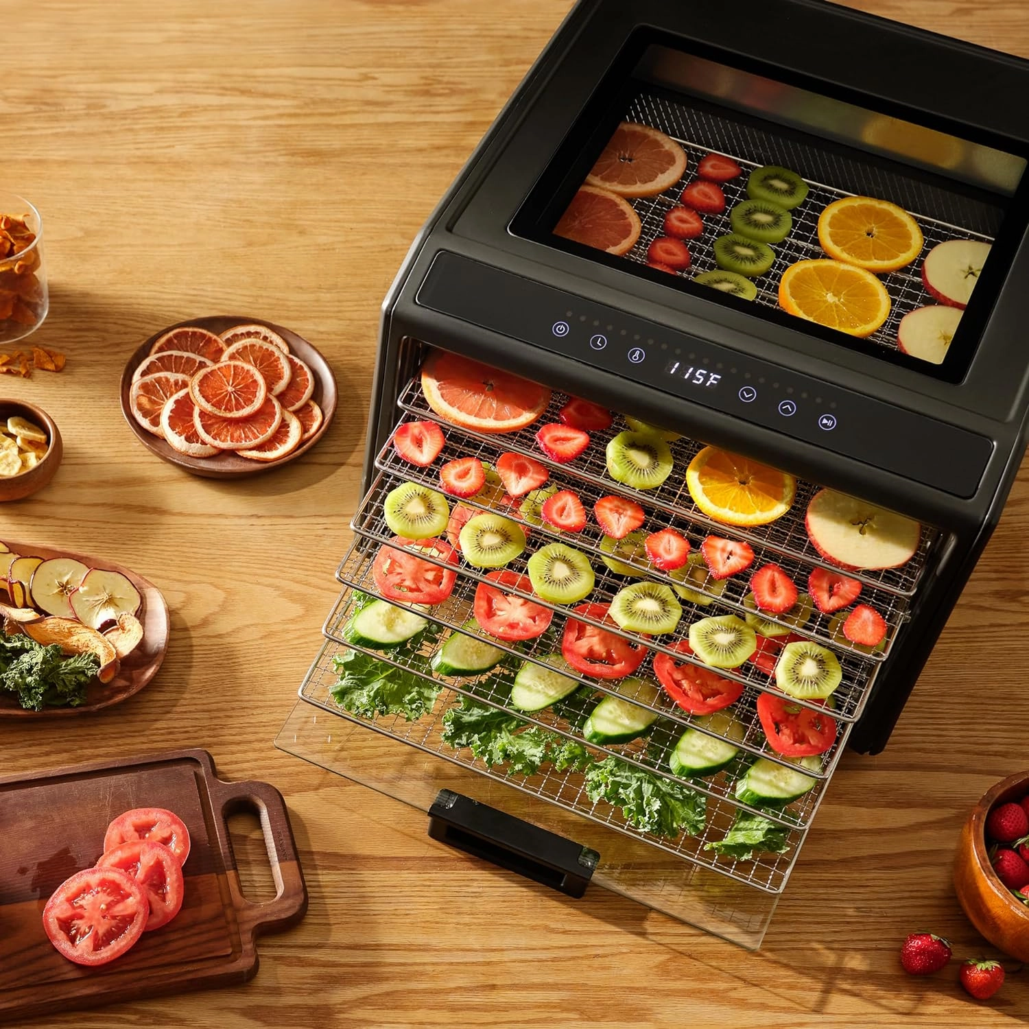 Excalibur Electric Food Dehydrator Performance Series 6-Tray with Adjustable Temperature Control Includes Stainless Steel Drying Trays Glass Door Top View Window and LED Display Progress Bar, Black