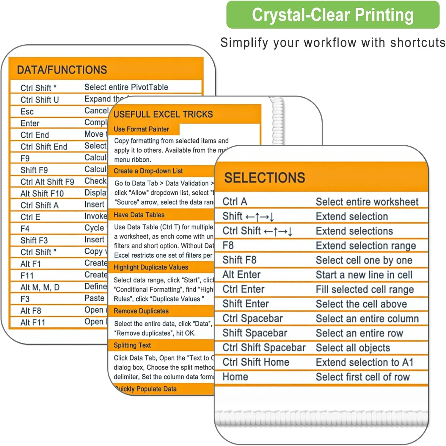 Excel Cheat Sheet Desk Pad, Extended Large Gaming Mouse Pad, Big XXL Computer Keyboard Shortcuts Keys Mat for Desktop, Office Spreadsheet Desk Mat for Keyboard and Laptop, 31.5 x 15.7in, Orange