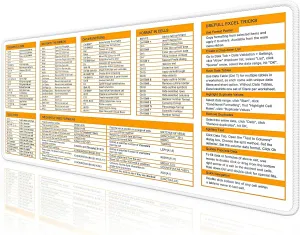 Excel Cheat Sheet Desk Pad, Extended Large Gaming Mouse Pad, Big XXL Computer Keyboard Shortcuts Keys Mat for Desktop, Office Spreadsheet Desk Mat for Keyboard and Laptop, 31.5 x 15.7in, Orange
