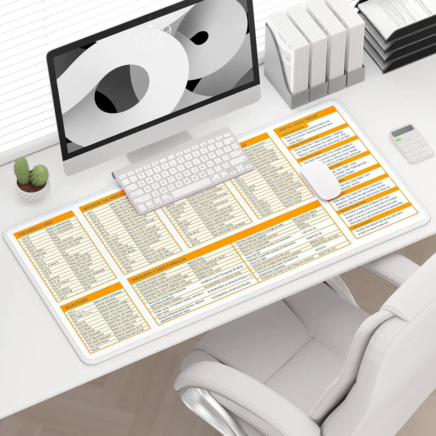 Excel Cheat Sheet Desk Pad, Extended Large Gaming Mouse Pad, Big XXL Computer Keyboard Shortcuts Keys Mat for Desktop, Office Spreadsheet Desk Mat for Keyboard and Laptop, 31.5 x 15.7in, Orange