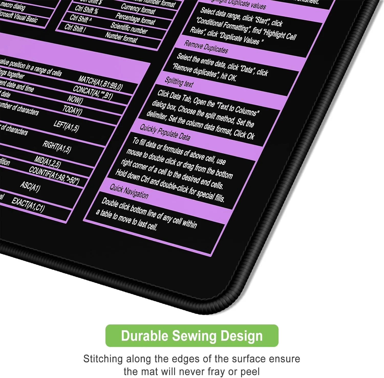 Excel Cheat Sheet Desk Pad, Extended Large Gaming Mouse Pad, Big XXL Computer Keyboard Shortcuts Keys Mat for Desktop, Office Spreadsheet Desk Mat for Keyboard and Laptop, 31.5 x 15.7in, Purple