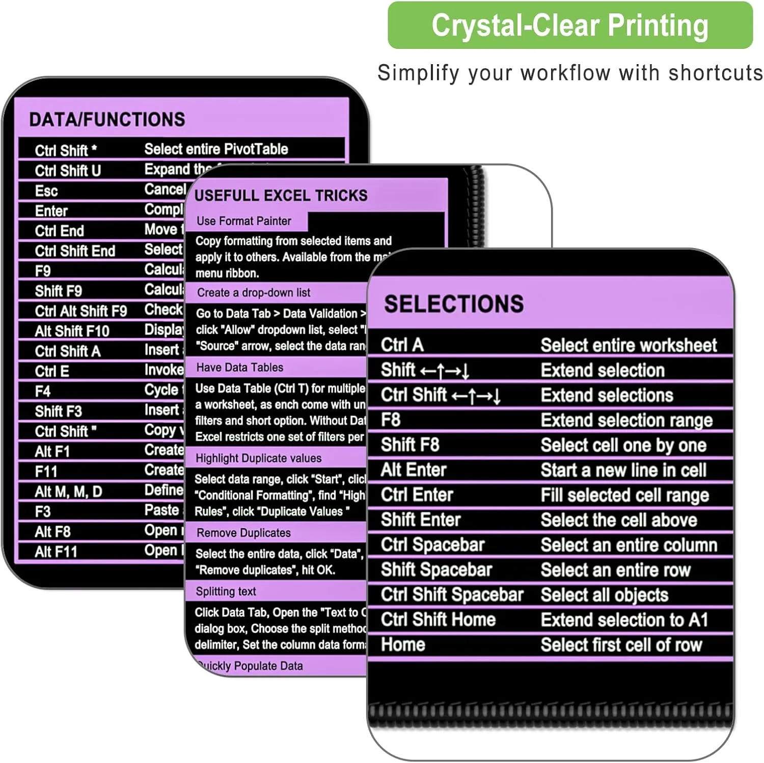 Excel Cheat Sheet Desk Pad, Extended Large Gaming Mouse Pad, Big XXL Computer Keyboard Shortcuts Keys Mat for Desktop, Office Spreadsheet Desk Mat for Keyboard and Laptop, 31.5 x 15.7in, Purple