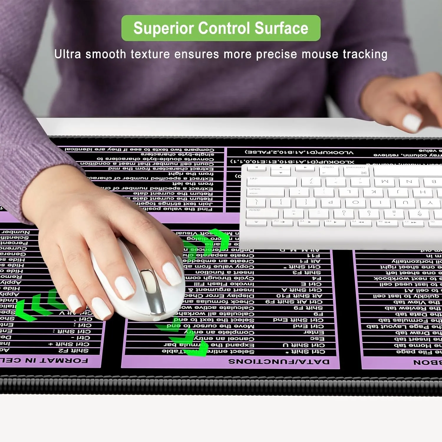 Excel Cheat Sheet Desk Pad, Extended Large Gaming Mouse Pad, Big XXL Computer Keyboard Shortcuts Keys Mat for Desktop, Office Spreadsheet Desk Mat for Keyboard and Laptop, 31.5 x 15.7in, Purple