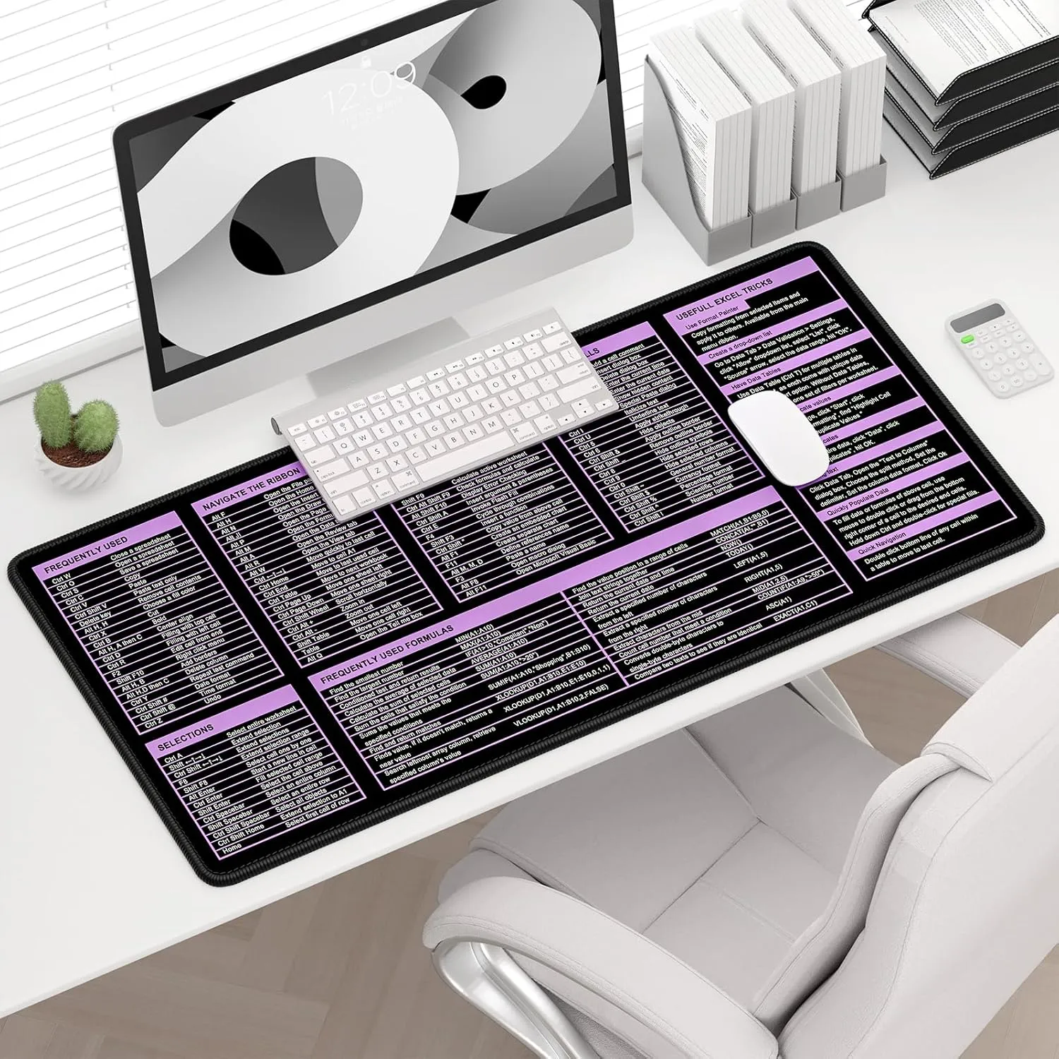 Excel Cheat Sheet Desk Pad, Extended Large Gaming Mouse Pad, Big XXL Computer Keyboard Shortcuts Keys Mat for Desktop, Office Spreadsheet Desk Mat for Keyboard and Laptop, 31.5 x 15.7in, Purple