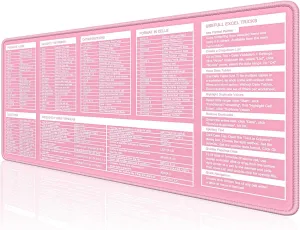 Excel Cheat Sheet Desk Pad, Extended Large Gaming Mouse Pad, Big XXL Computer Keyboard Shortcuts Keys Mat for Desktop, Office Spreadsheet Desk Mats for Keyboard and Laptop, 31.5 x 15.7in, Pink