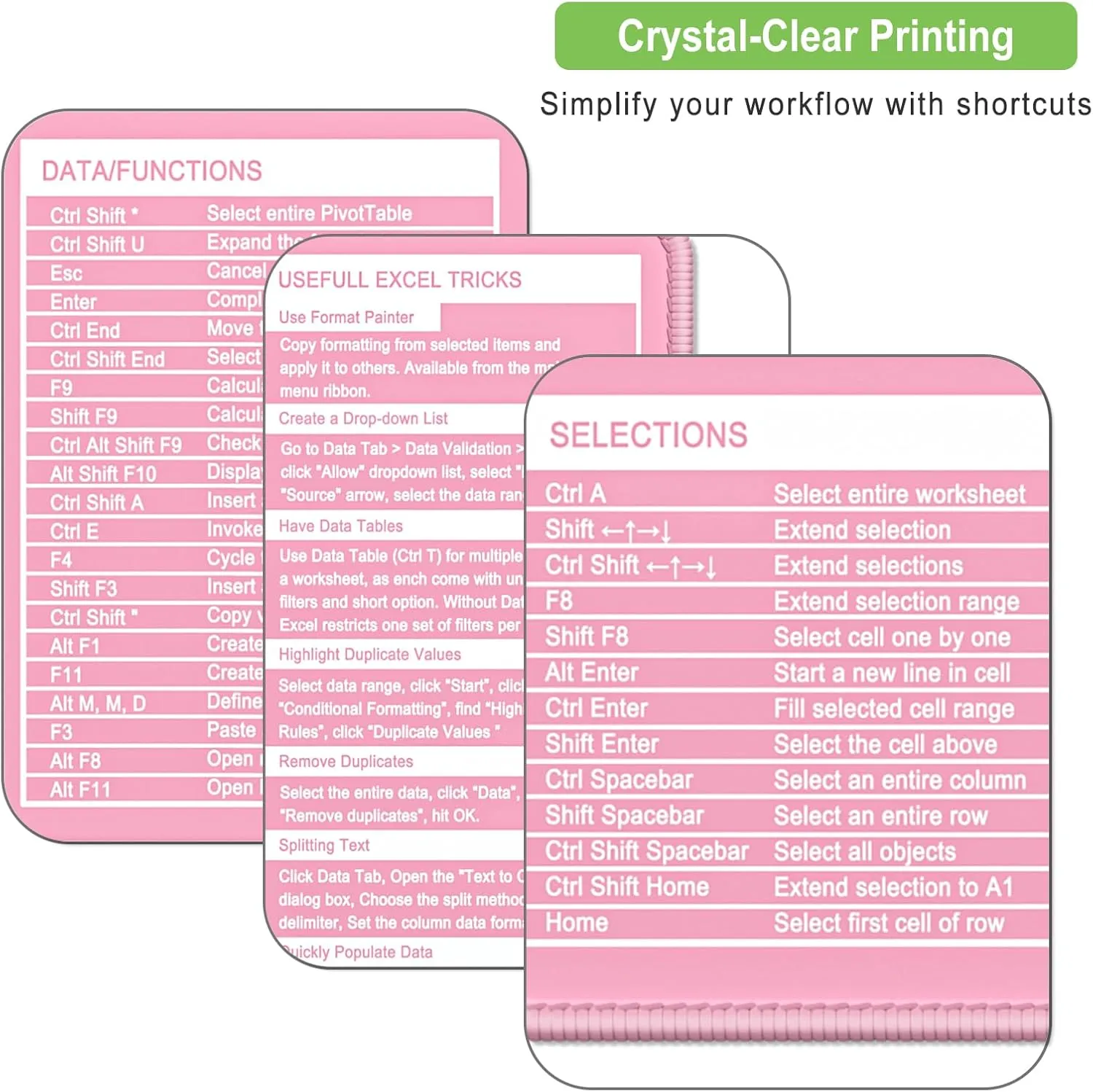 Excel Cheat Sheet Desk Pad, Extended Large Gaming Mouse Pad, Big XXL Computer Keyboard Shortcuts Keys Mat for Desktop, Office Spreadsheet Desk Mats for Keyboard and Laptop, 31.5 x 15.7in, Pink