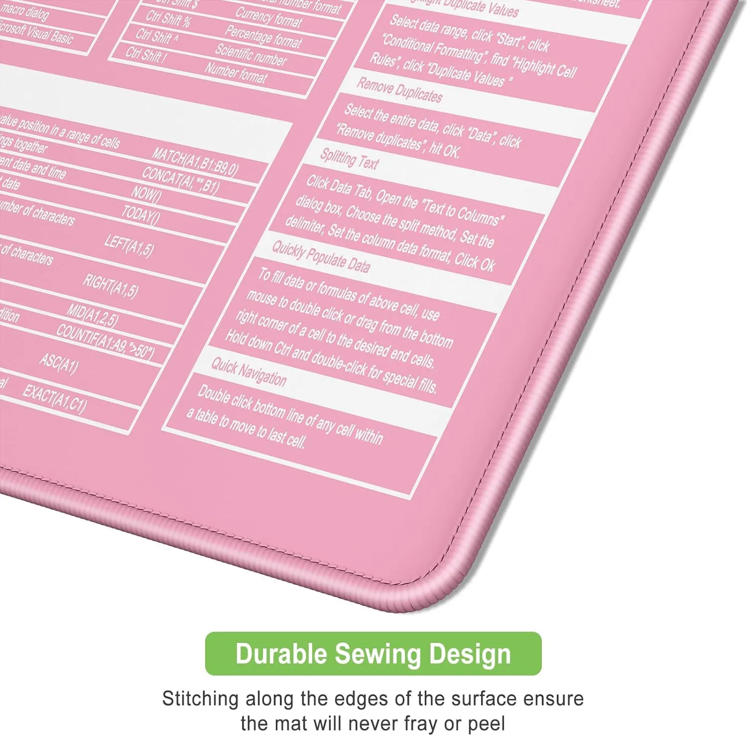 Excel Cheat Sheet Desk Pad, Extended Large Gaming Mouse Pad, Big XXL Computer Keyboard Shortcuts Keys Mat for Desktop, Office Spreadsheet Desk Mats for Keyboard and Laptop, 31.5 x 15.7in, Pink
