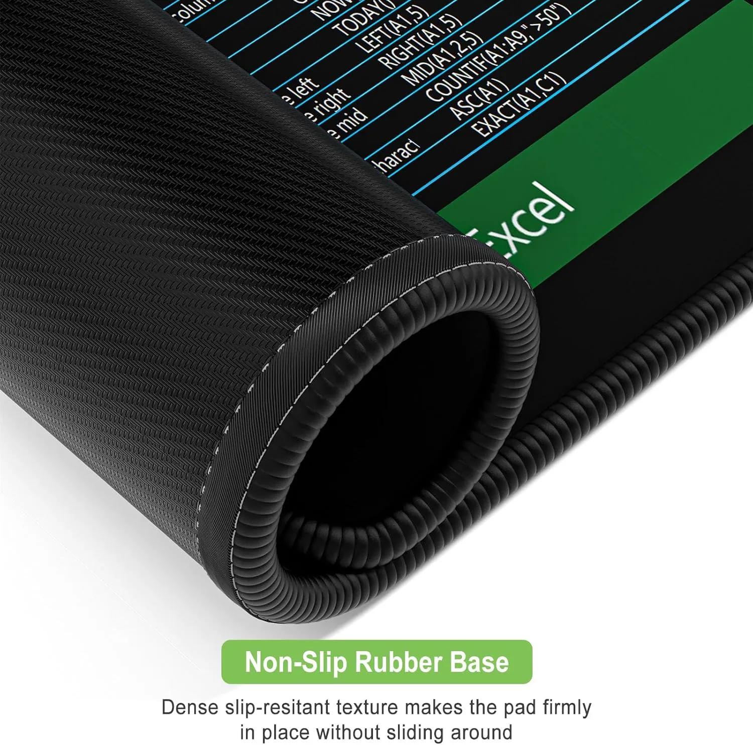Excel Shortcut Keys Mouse Pad, 31.5 x 15.7in, Extended Large Cheat Sheet Gaming Mouse Pad, Big XXL Computer Keyboard Mat with Stitched Edges for Desktop, Non-Slip Office PC Full Desk Mat, Black