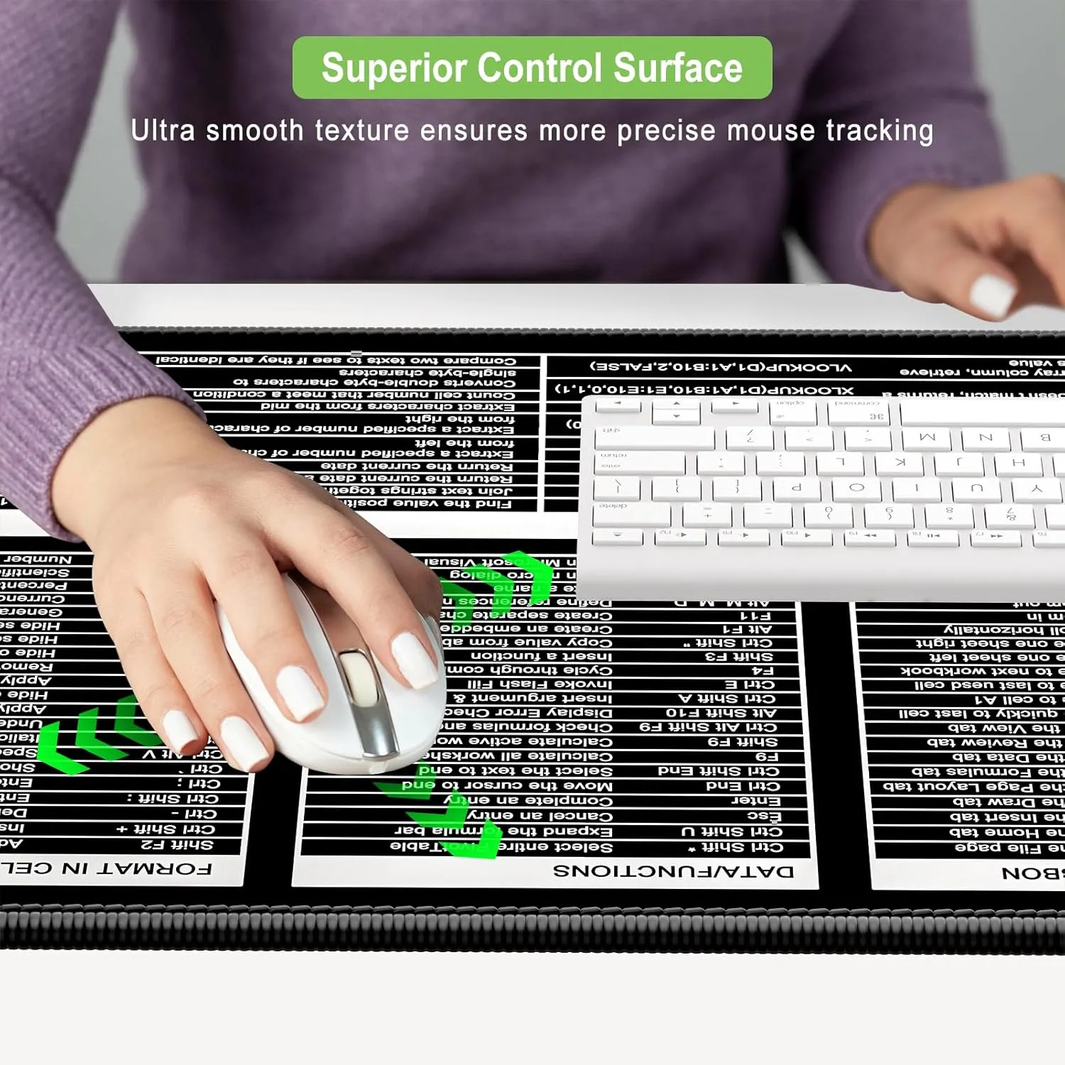Excel Shortcut Keys Mouse Pad, Extended Large Cheat Sheet Gaming Mouse Pad, Big XXL Computer Keyboard Mat with Stitched Edges for Desktop, Non-Slip Office PC Full Desk Mat, 31.5 x 15.7in, Black