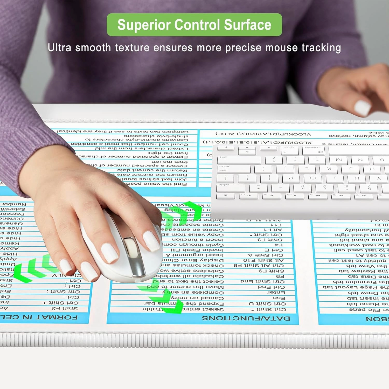Excel Cheat Sheet Desk Pad, Extended Large Gaming Mouse Pad, Big XXL Computer Keyboard Shortcuts Keys Mat for Desktop, Office Spreadsheet Desk Mats for Keyboard and Laptop, 31.5 x 15.7in, Blue