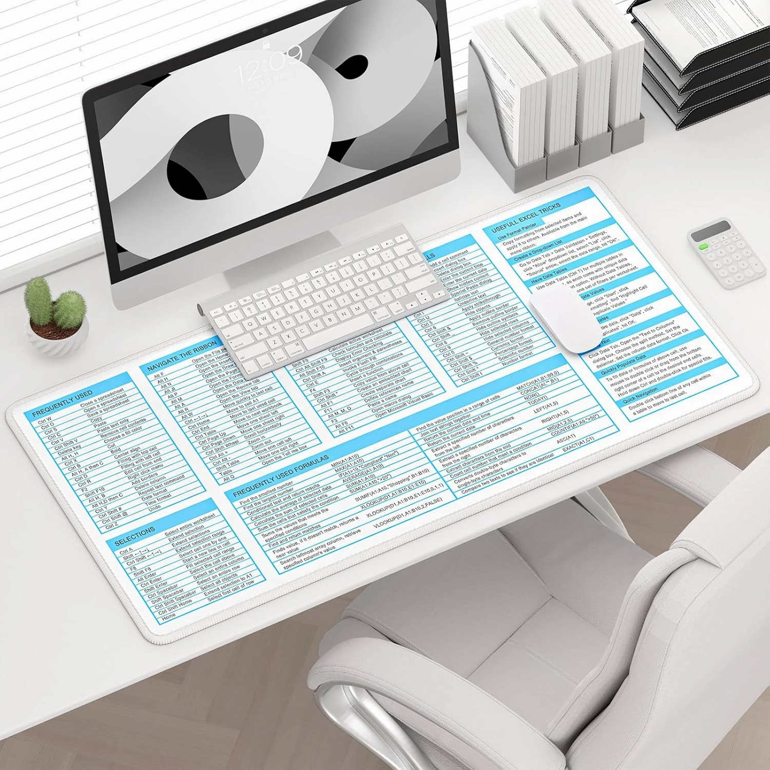Excel Cheat Sheet Desk Pad, Extended Large Gaming Mouse Pad, Big XXL Computer Keyboard Shortcuts Keys Mat for Desktop, Office Spreadsheet Desk Mats for Keyboard and Laptop, 31.5 x 15.7in, Blue