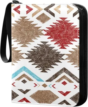 Exnundod Bright Tribal Geometric Trading Card Binder for Cards, Colorful Ethnic Card Album 4-Pockets for 400 Cards with Removable Sleeves PU Baseball Card Holder Football Sports Card Collection