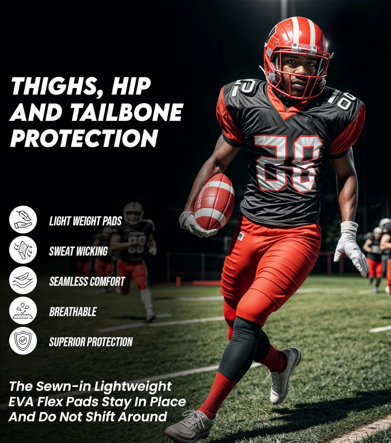 Exxact Sports Proline Men's Integrated Football Pants with 7 Flex Pads, Lightweight Football Practice Pants for Protection