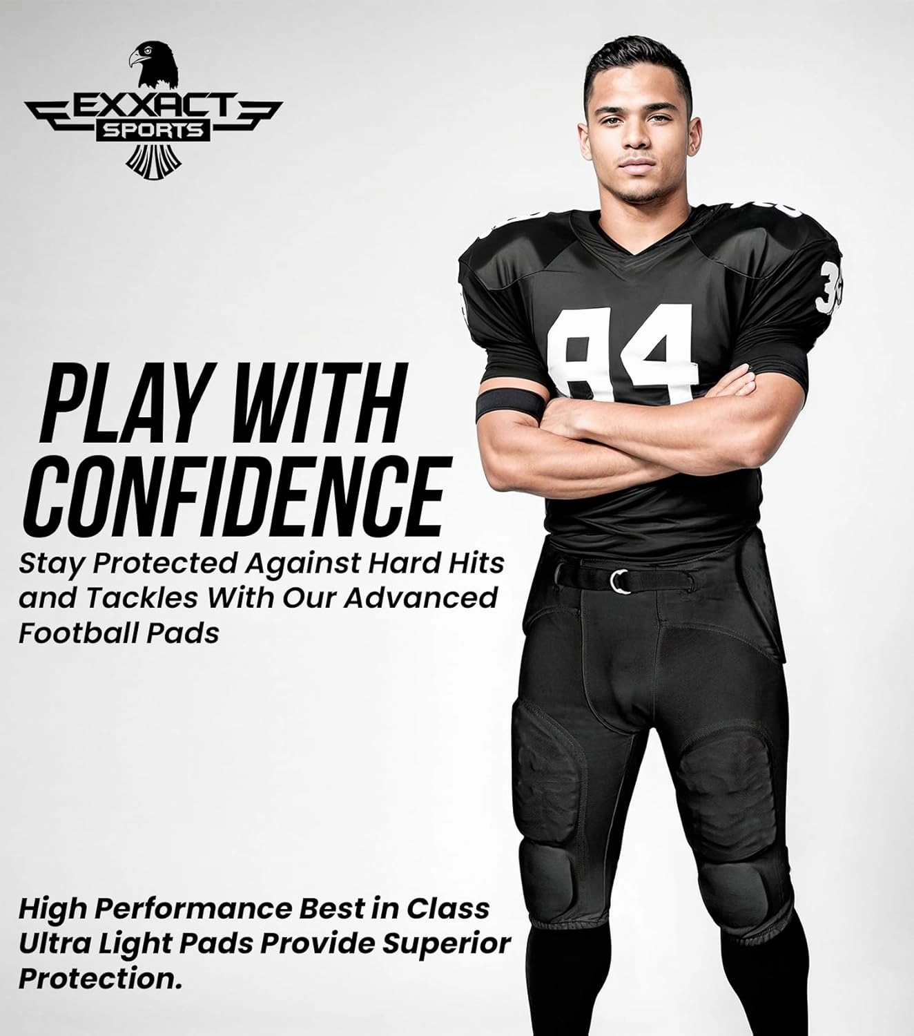 Exxact Sports Proline Men's Integrated Football Pants with 7 Flex Pads, Lightweight Football Practice Pants for Protection