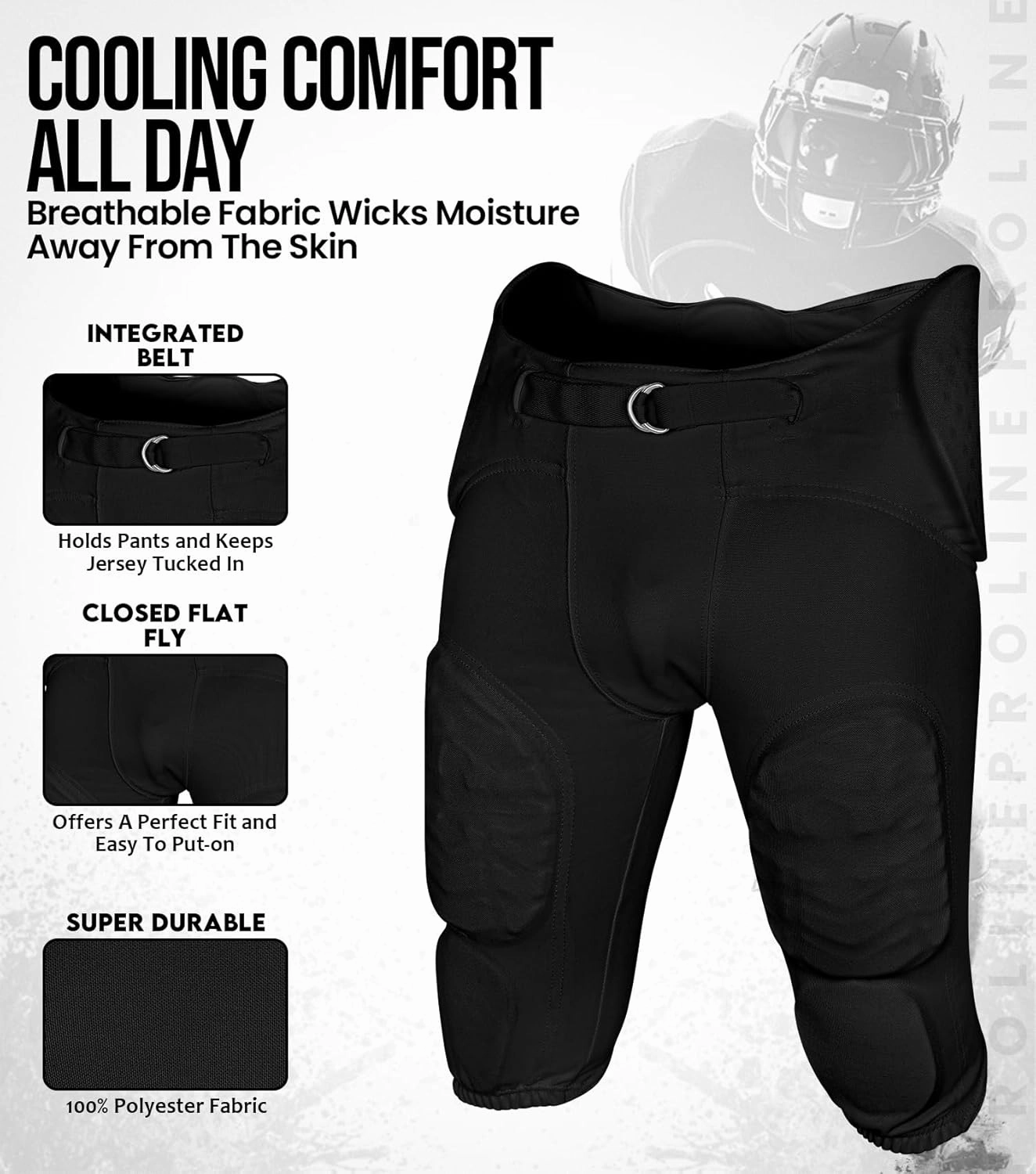 Exxact Sports Proline Men's Integrated Football Pants with 7 Flex Pads, Lightweight Football Practice Pants for Protection