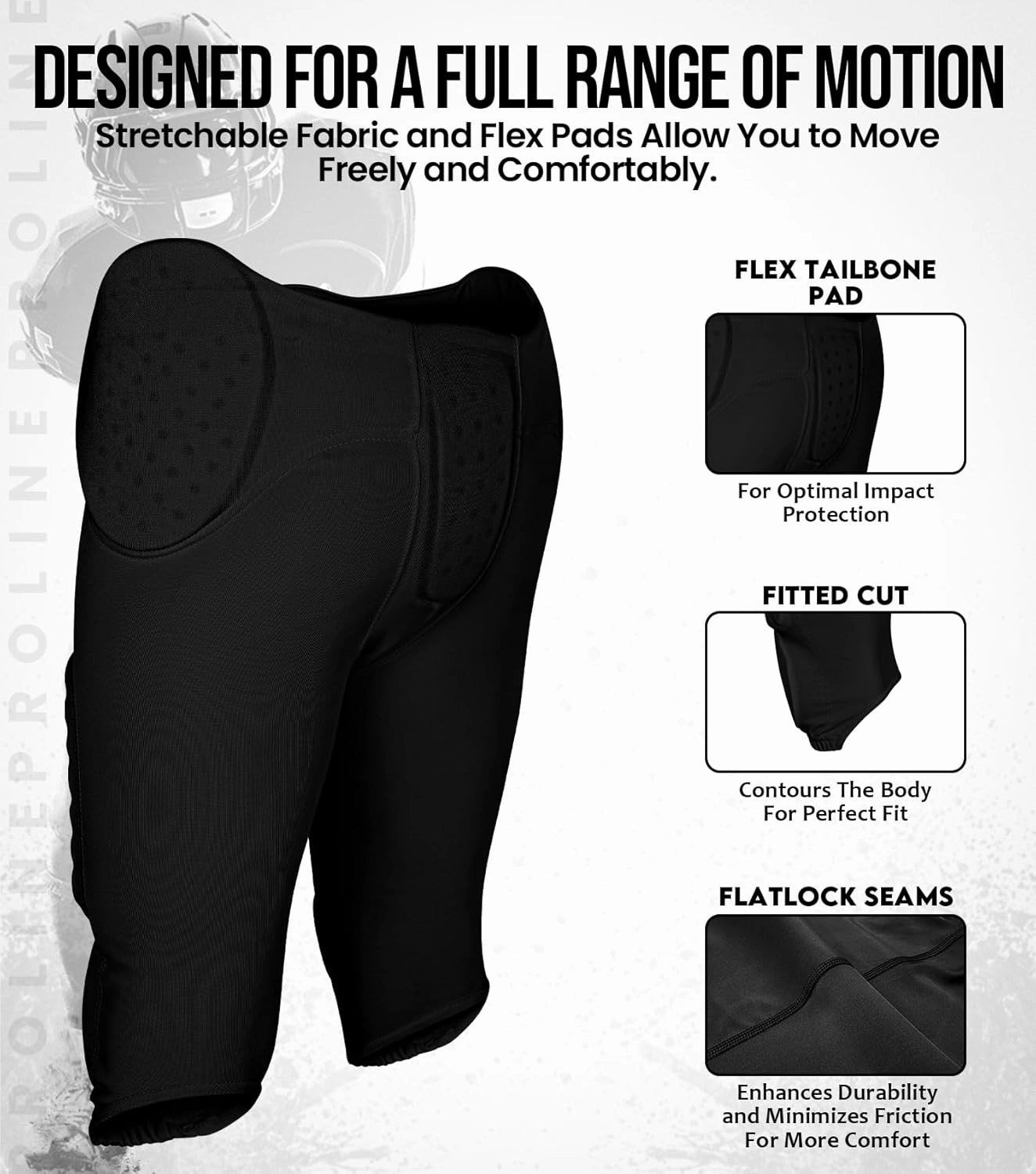 Exxact Sports Proline Men's Integrated Football Pants with 7 Flex Pads, Lightweight Football Practice Pants for Protection