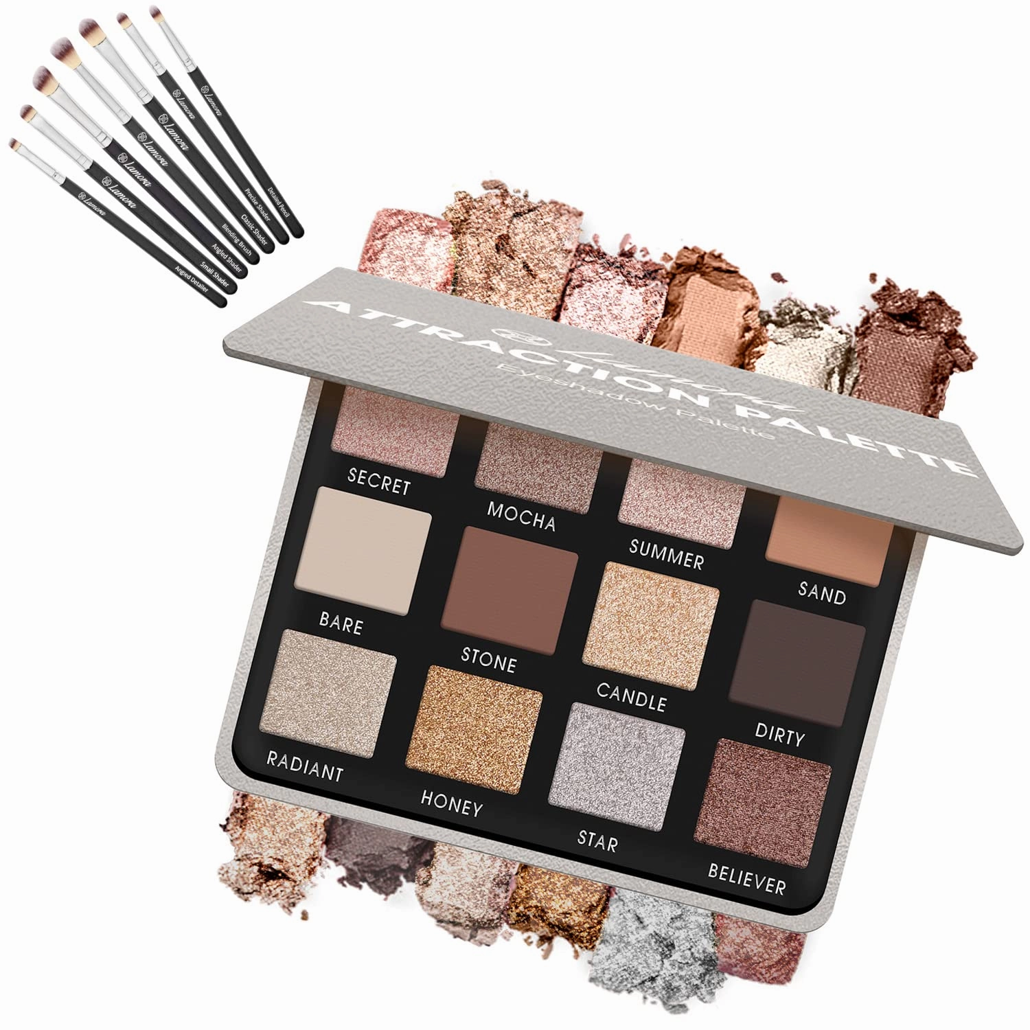 Eyeshadow Brush Set (Black) with Attraction Smokey Eyeshadow Palette