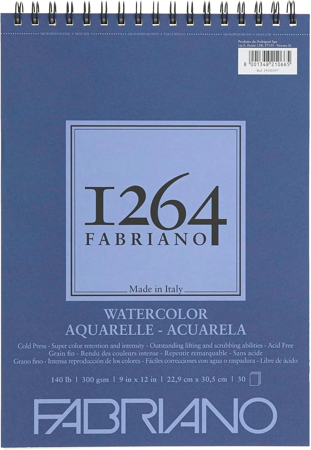 Fabriano 1264 Watercolor Pad, 9 x 12, Bright White
